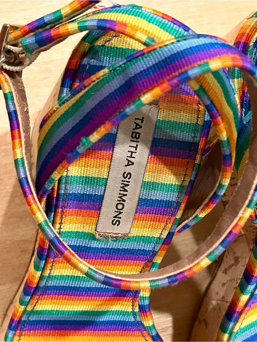 Tabitha Simmons Platform Sandals with Rainbow Stripes US 7